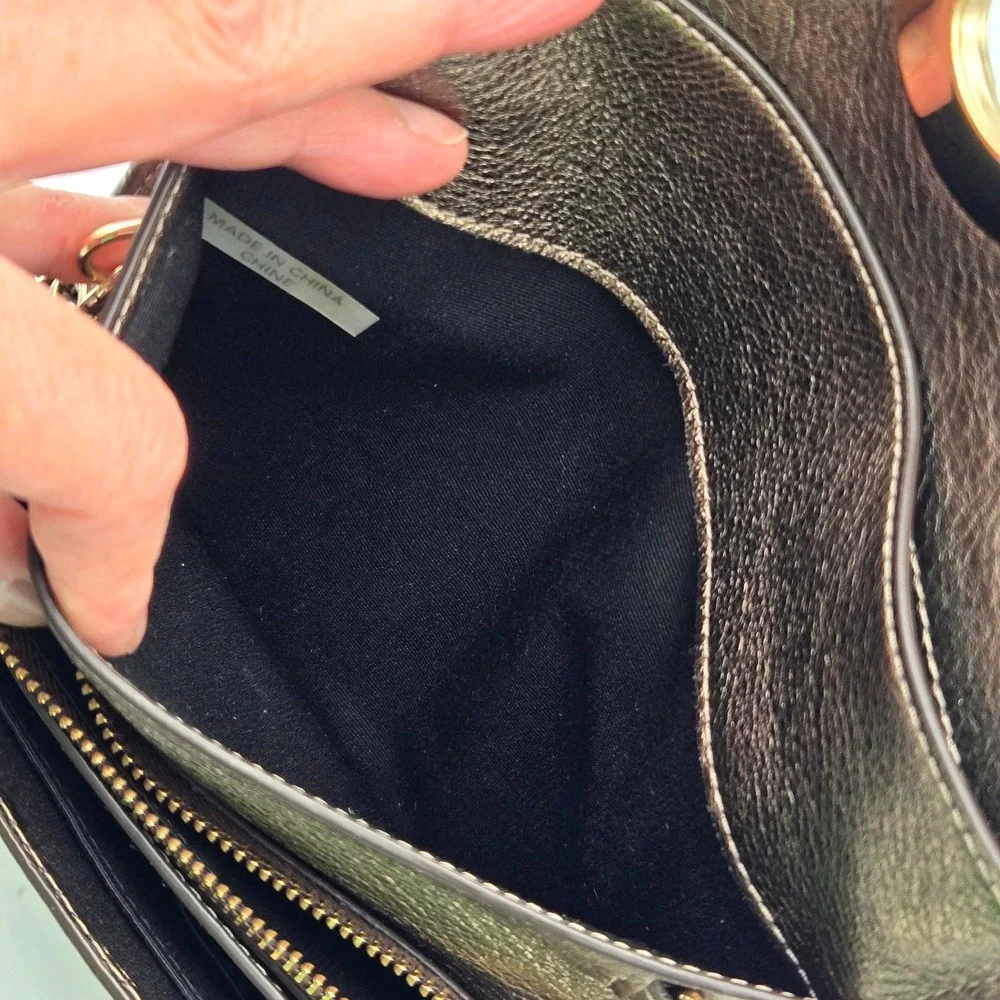 Coach Gold Metallic‎ Leather Clutch Purse Bag Chain Strap Cocktail Party Dressy